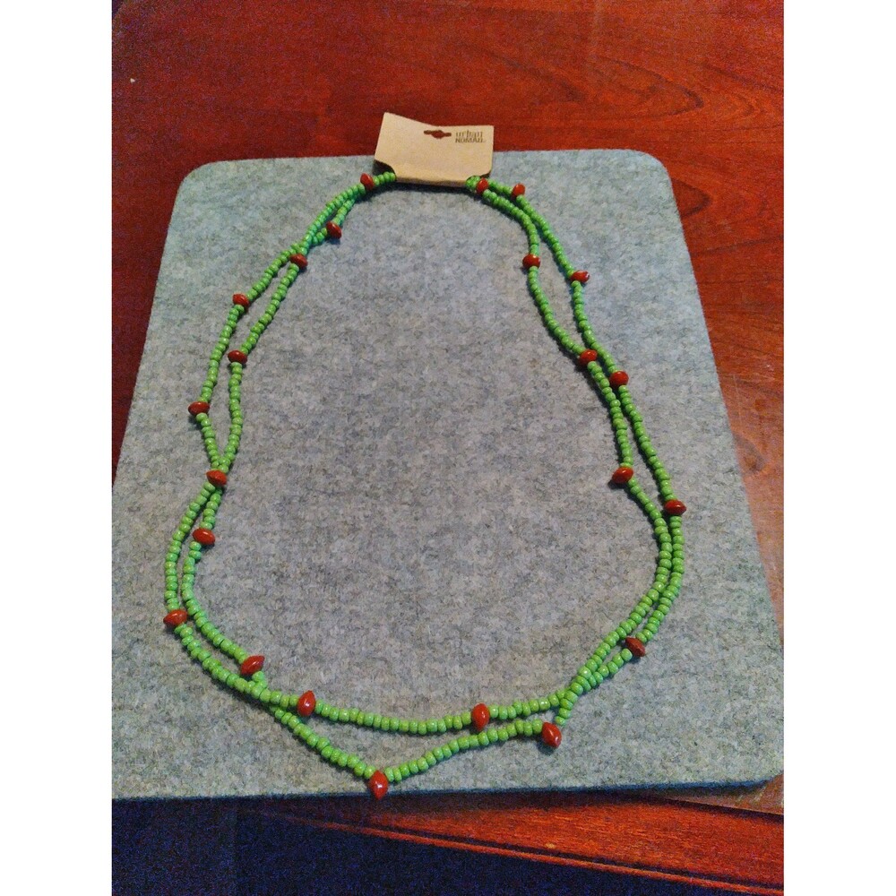 Urban Nomad Beaded Necklace Green Red‎ Accent Boho Fashion Jewelry